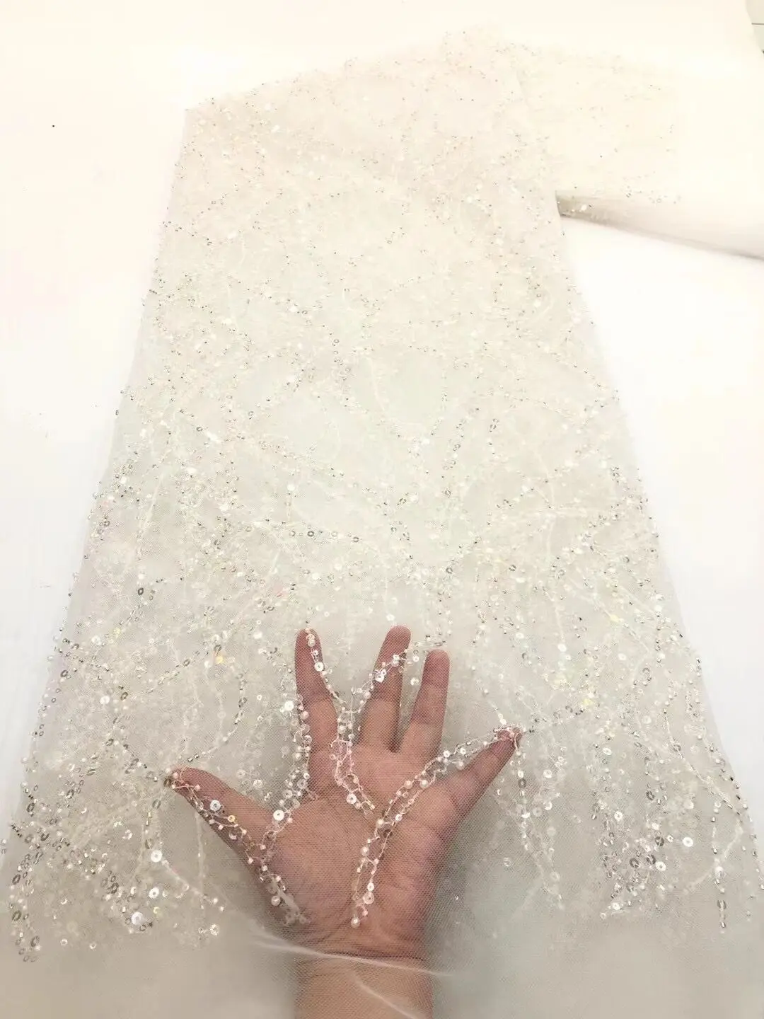 

African Lace Fabric 5 Yards 2021 Nigerian Party Asoebi Dress Sewing Material Beaded Sequin Embroidery French Net Lace