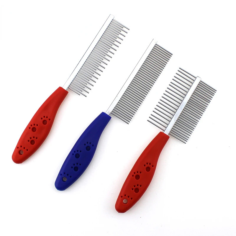 

Spot Wholesale Footprint Non-slip Handle Pet Comb Stainless Steel Dog Comb Flat Tooth Cat Beauty Comb Supplies.