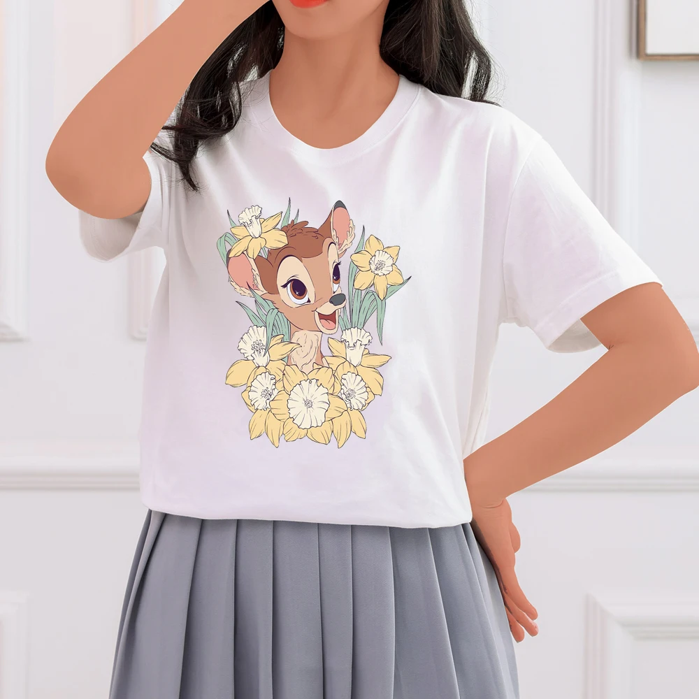 New simple Bambi Print T-shirt women's 2022 summer clothing Harajuku loose cotton T-shirt print top Casual O-Neck Female