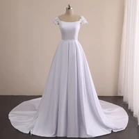 adln elegant scoop satin wedding dresses cap sleeves court train bridal gown real photos plus size bride dress robe de mariee