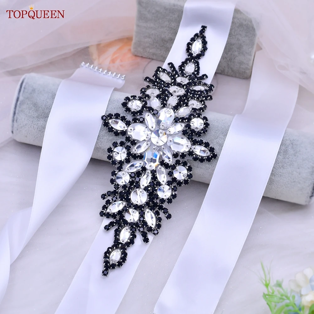 

TOPQUEEN S01 New Black Rhinestone Belt Wedding Dress Bridal Sash Women'S Luxury Caftan Evening Waist Belt Gown Appliques