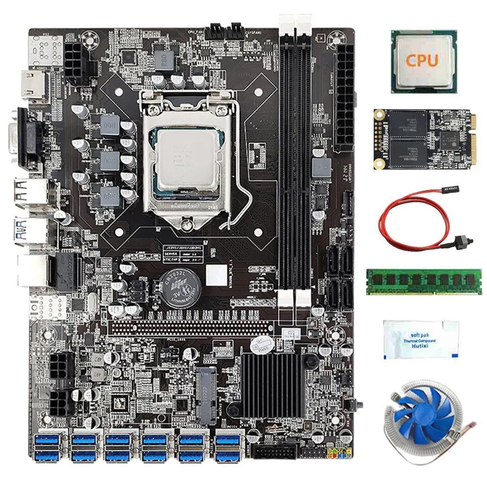 

B75 12 USB3.0 BTC Mining Motherboard CPU+Fan+4G DDR3 RAM+120G MSATA SSD+Thermal Grease+Switch Cable LGA1155 DDR3 SATA3.0