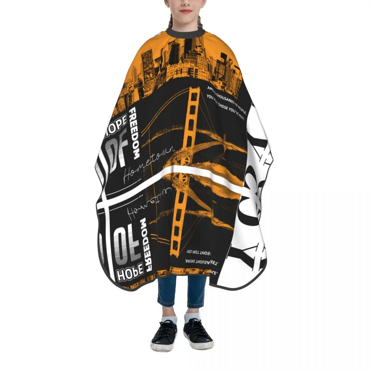 

Kids Barber Cape, Professional Salon Hair Cutting Cape with Adjustable Snap Closure City Silhouette