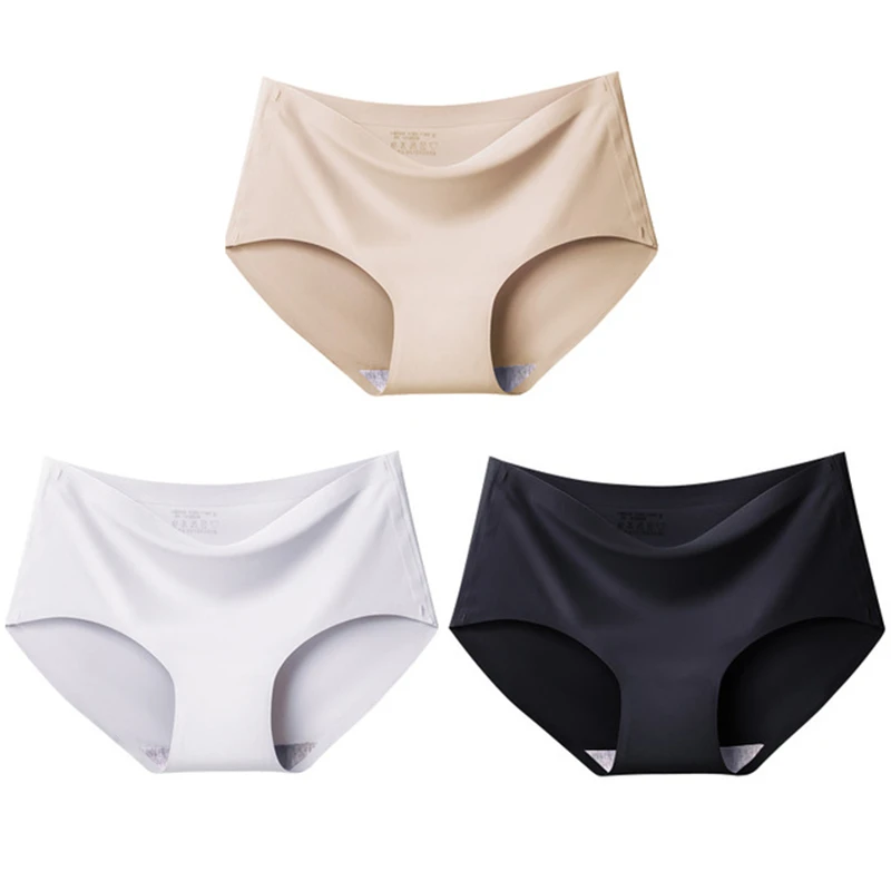 Large Size Women's Set Underpant Lingerie Women Seamless Panties Silk Mid Waist Underwear For Female 3Pcs Sleep Well and Attire