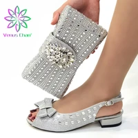 diamonds and rhinestones 2022 hot selling fashion hot and youth style silver color party wedding ladies shoes and bag set