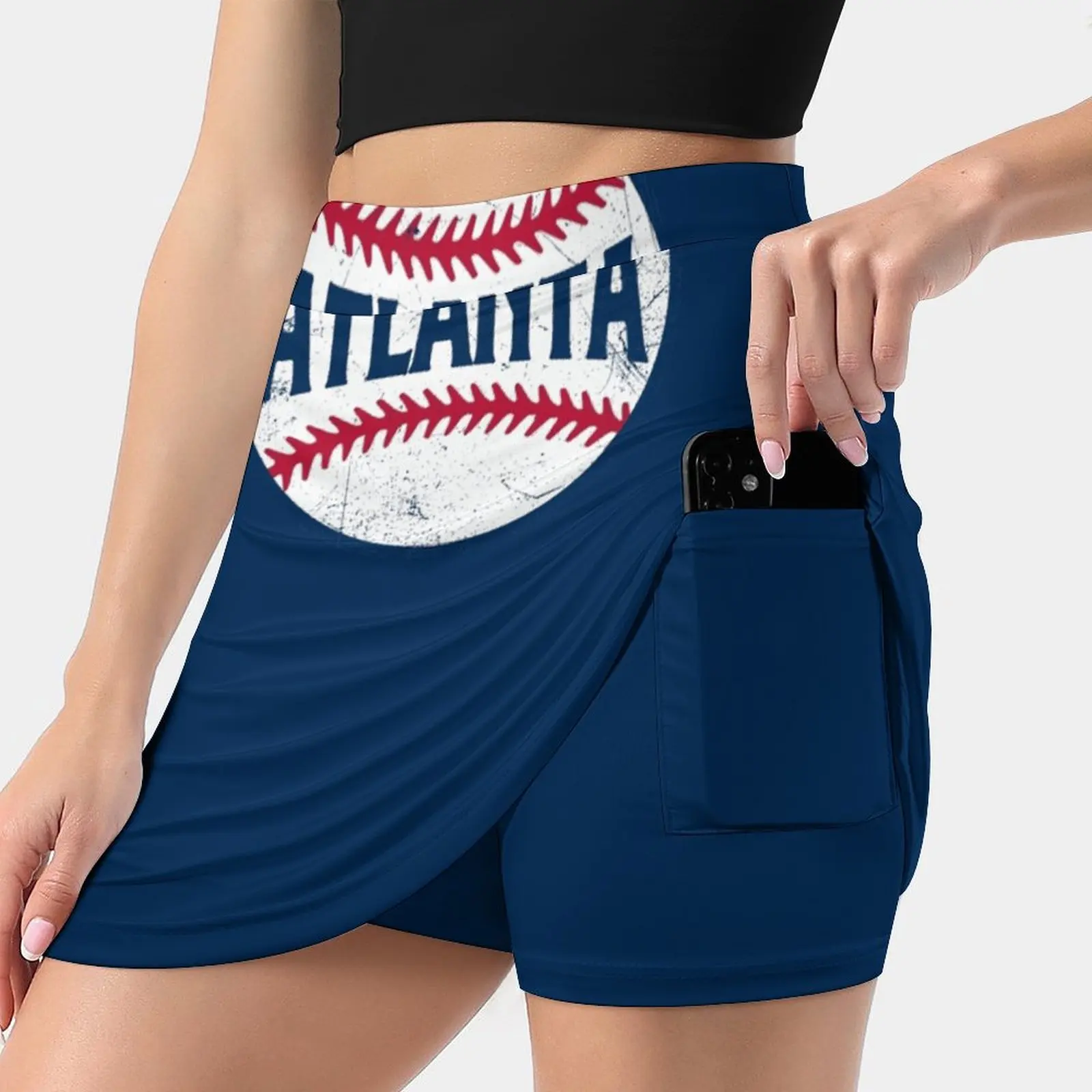 

Atlanta Retro Baseball-Navy Women's skirt Sport Skort Skirt With Pocket Fashion Korean Style Skirt 4Xl Skirts Atl The A Vintage