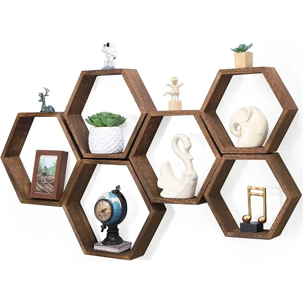 

Hexagon Floating Shelves Set of 6 Honeycomb Shelves for Wall, Showing Stand, Closet Organizer, Multiple Color Options