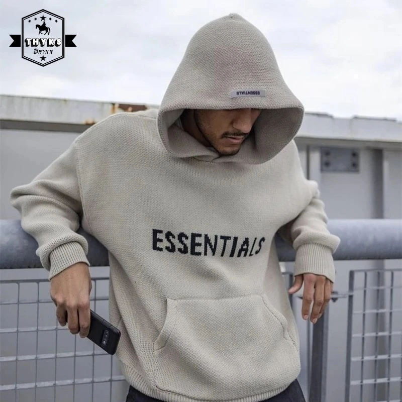 

Men's Knitted Hoodies Sweaters Tags Letters Fleece Oversized Cotton Retro Sweatshirts Women Streetwear Hip Hop Tops