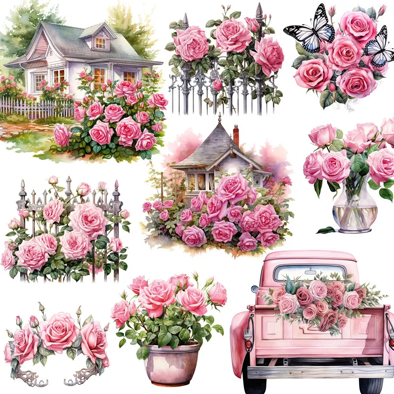 

12 шт./упаковка, декоративные наклейки в виде розовых роз