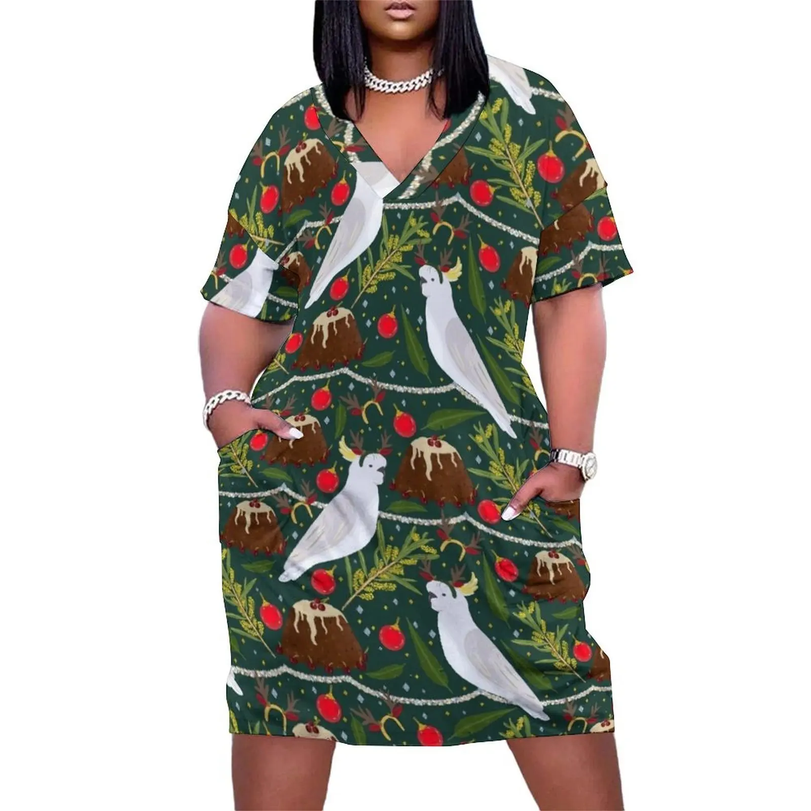 Рождественское платье с карманами из полиэстера