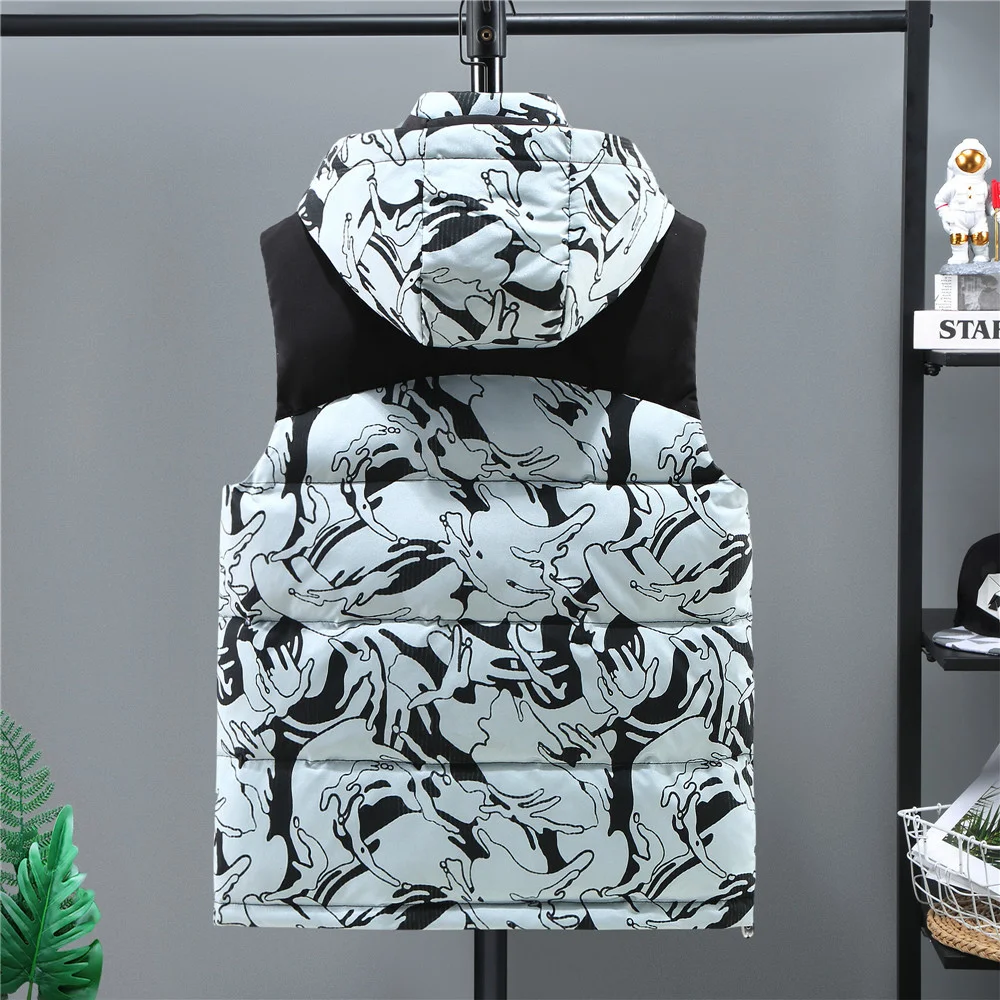 

Мужская камуфляжная жилетка с шапкой, зимняя Съемная куртка без рукавов, мужская повседневная теплая плотная безрукавка, рабочая одежда приблизительно 6XL