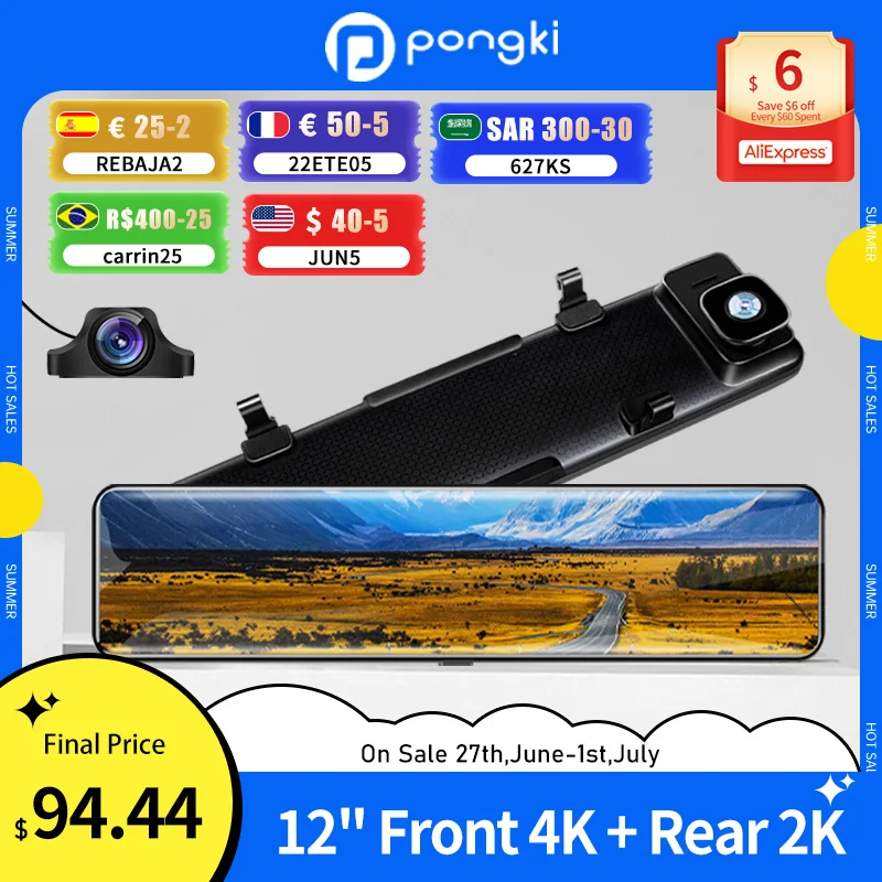 

Зеркало-видеорегистратор PONGKI H8, 12 дюймов, Gps, Wi-Fi