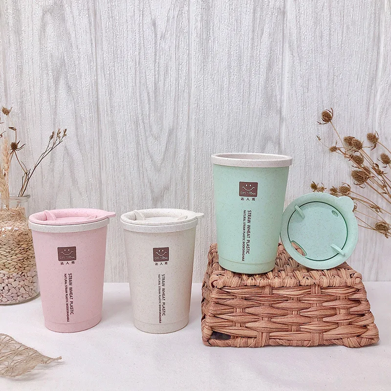 

Double-layer Wheat Straw Cup with Vent Hole Watercup Thermal Insulation Environmental Protection Handy Coffee Cup Mug Leak-proof