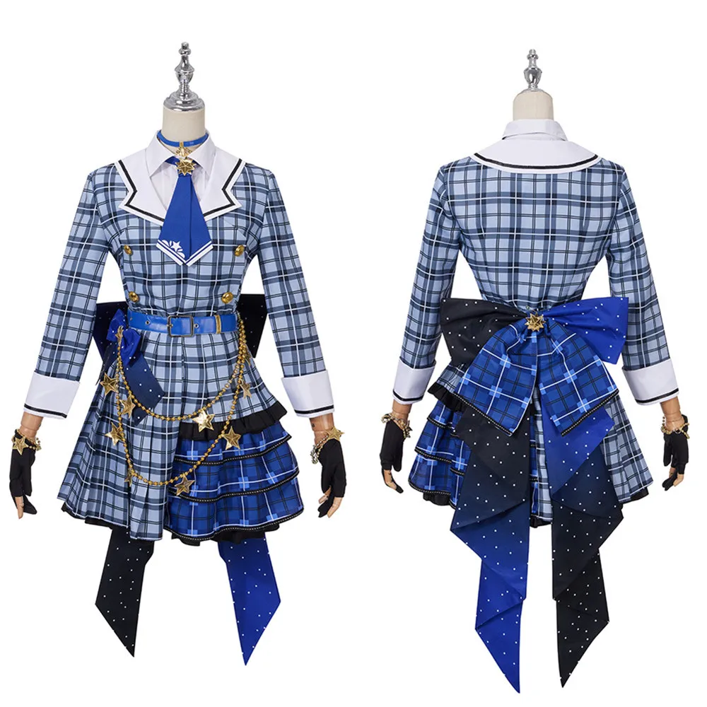 Anime Vtuber Hoshimati Suisei Cosplay Costumes Adult Women JK Uniform Blue Grid Jacket Skirt Outfits Hat Accessories Halloween