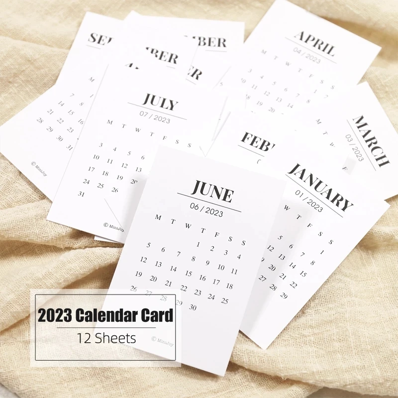 

12 Sheets/Set 2023 Calendar Cards INS Style Monthly Schedule Memo Pad DIY Journaling Planner Scrapbooking Calendar Agenda