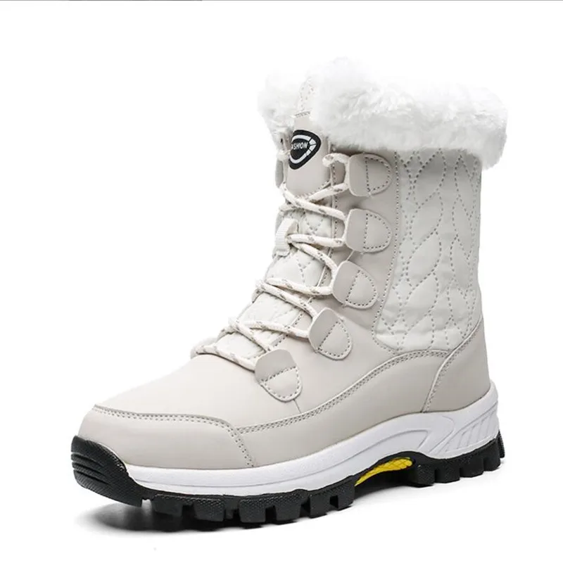 

New Winter Women Boots High Quality Warm Snow Boots Lace-up Comfortable Ankle Boots Outdoor Black Rubber Sole Cotton Boot