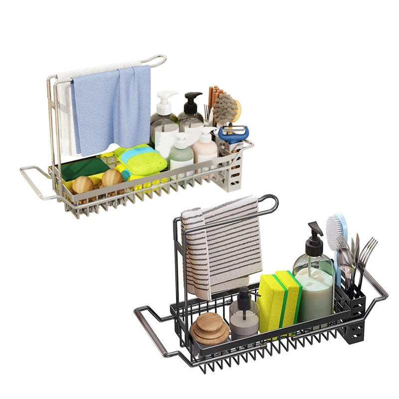 Sponge Holder For Kitchen Sink,Sink Caddy, Expandable(16.7-21.2Inch)Kitchen Sink Organizer,Dishcloth Towel Holder