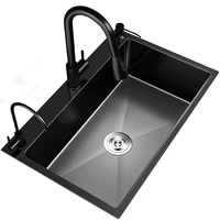 black nano wash basin single sink creative stainless steel kitchen sinks drain set home handmade wash basin kitchen accessories