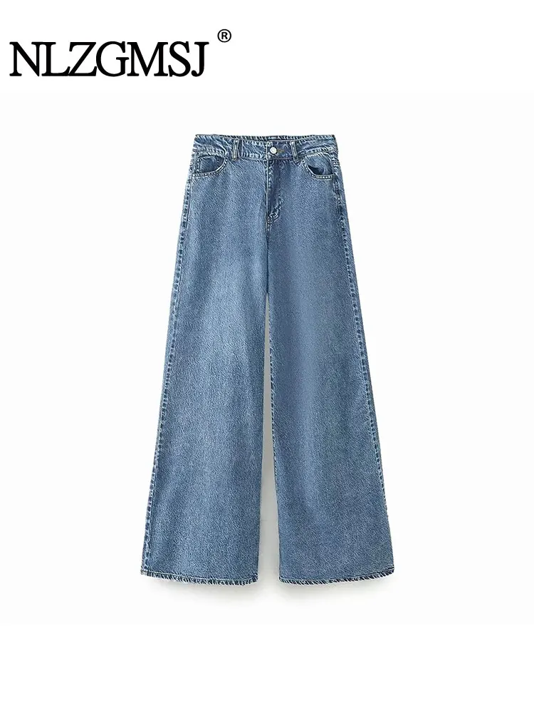 

Джинсы Nlzgmsj TRAF женские с широкими штанинами и высокой талией, прямые мешковатые длинные элегантные брюки из денима, 2023