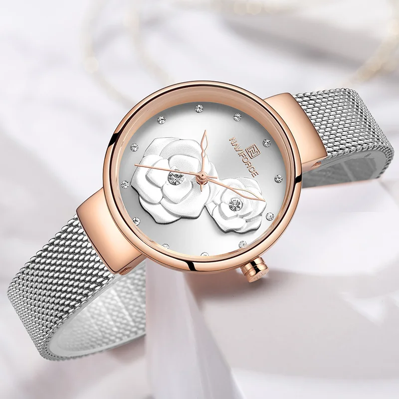 

Women Watch Top Luxury Brand Steel Mesh Waterproof Ladies Watches Flower Quartz Female Wristwatch Charming Gift Girl Clock