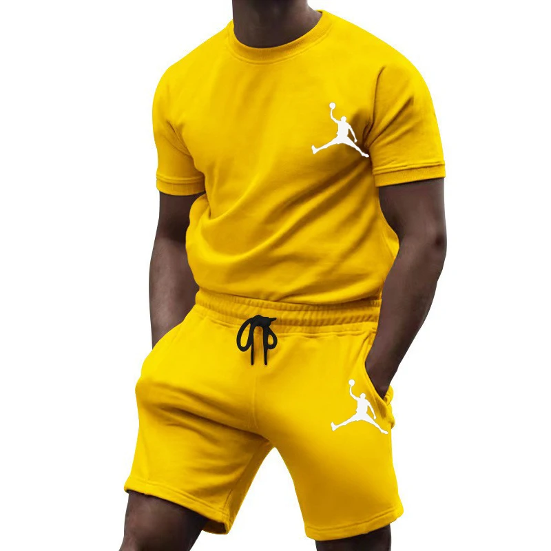 2023 Summer Popular Men's T-shirt + Shorts Suit Men's Sports Suit Brand Printed Casual Fashion Short Sleeve T-shirt Suit Men's