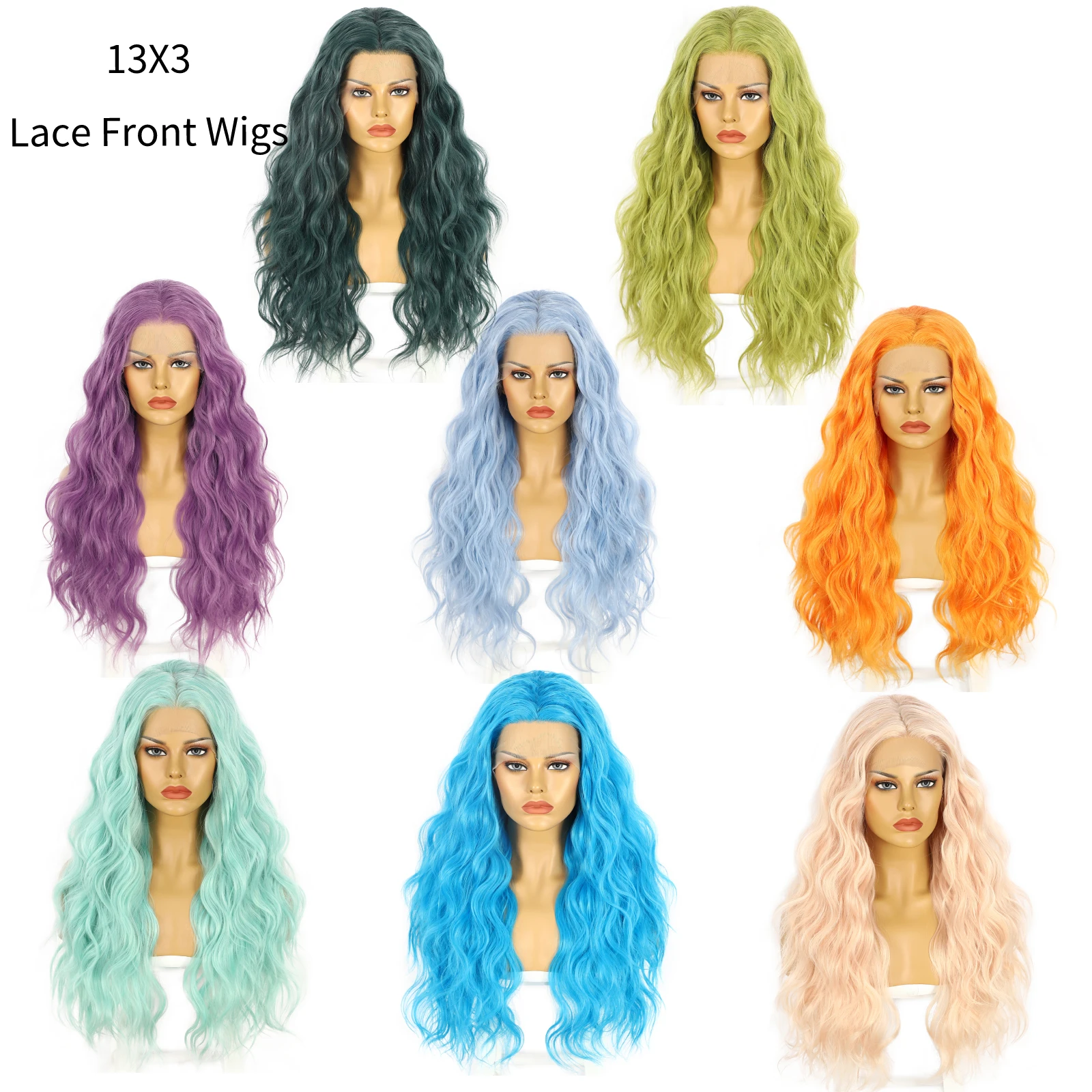 30inch Lace front Wig 13x3 High Temperature Fiber Synthetic Wigs Dyed Wigs Green Multicolor Fashion Hair Wig for Black Women