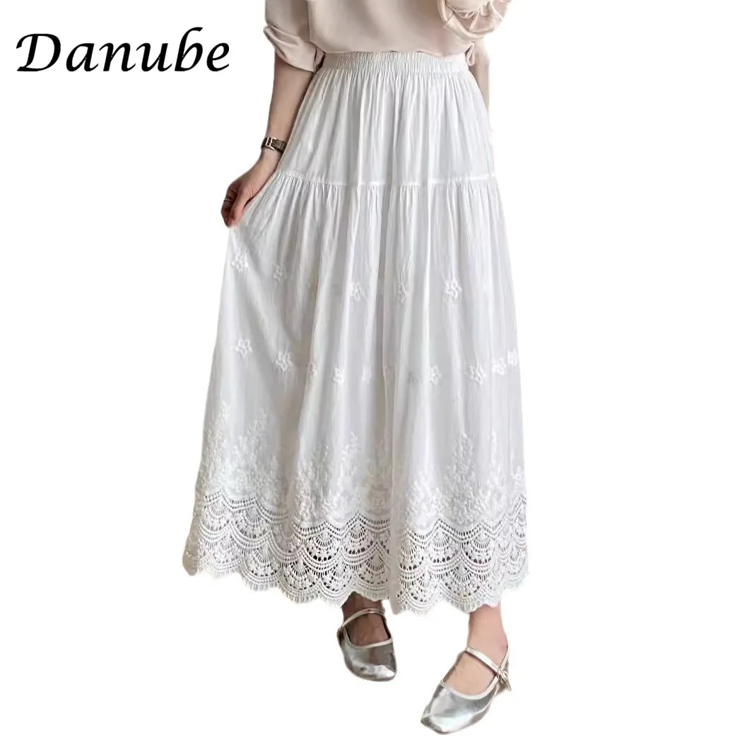 Юбка Женская длинная из хлопка и льна винтажная свободная плиссированная