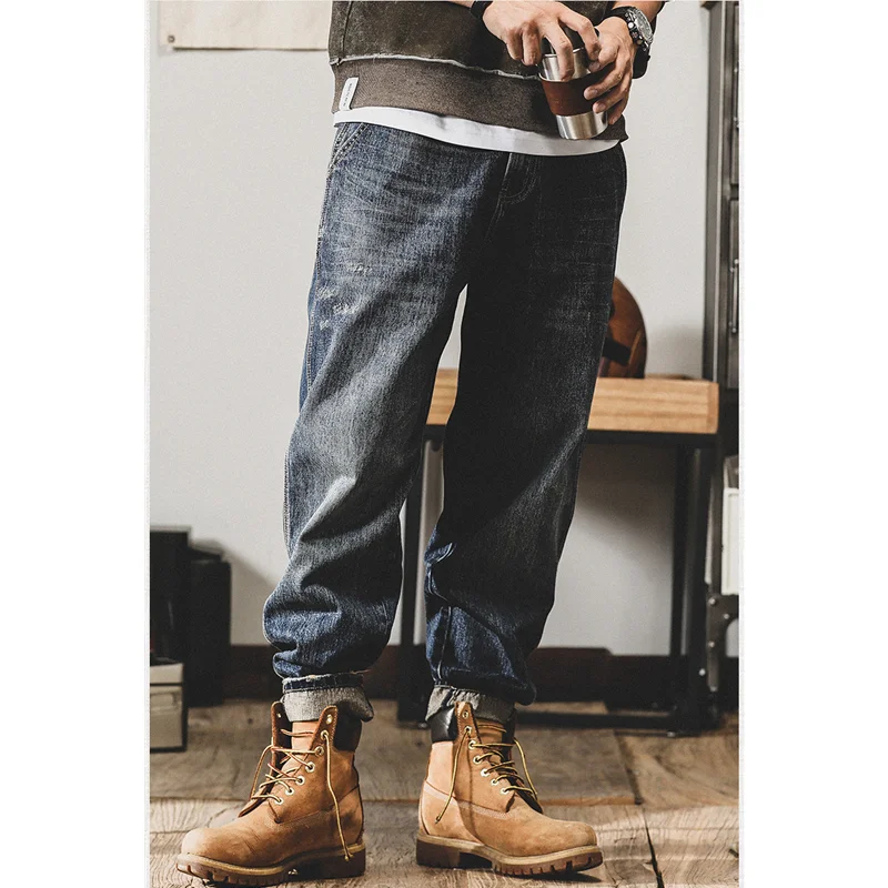 Streetwear Men 2022 New Pattern Vintage Recreational Blue Pants American Straight Cylinder Comfortable Loose Jeans Autumn Female