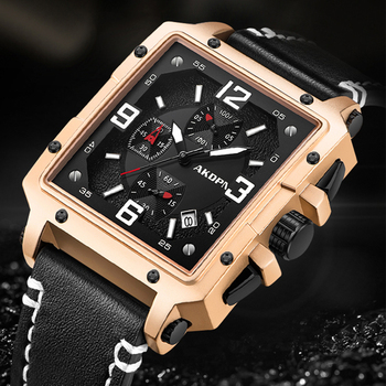 Creative Square Watch Men Fashion Design Quartz Watches Multifunction Dial Luminous Clock Mans Leather Strap relogio masculino-36802