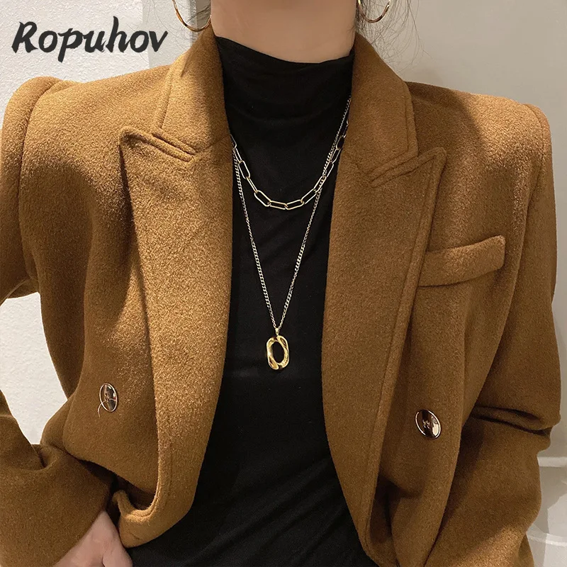 

Женское Двухслойное ожерелье Ropuhov, Корейская Асимметричная Геометрическая цепочка на свитер, простое дизайнерское ожерелье, 2022