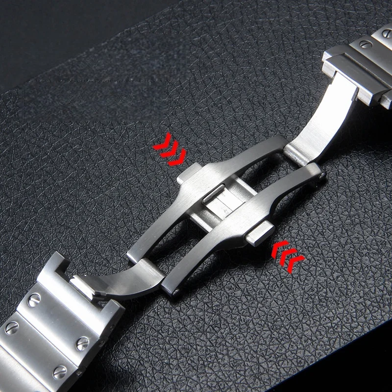 Фото Ремешок для часов из нержавеющей стали 21 мм для Cartier Santos WSSA0009 WHSA0010, быстросъемный сменный браслет-ремешок №5