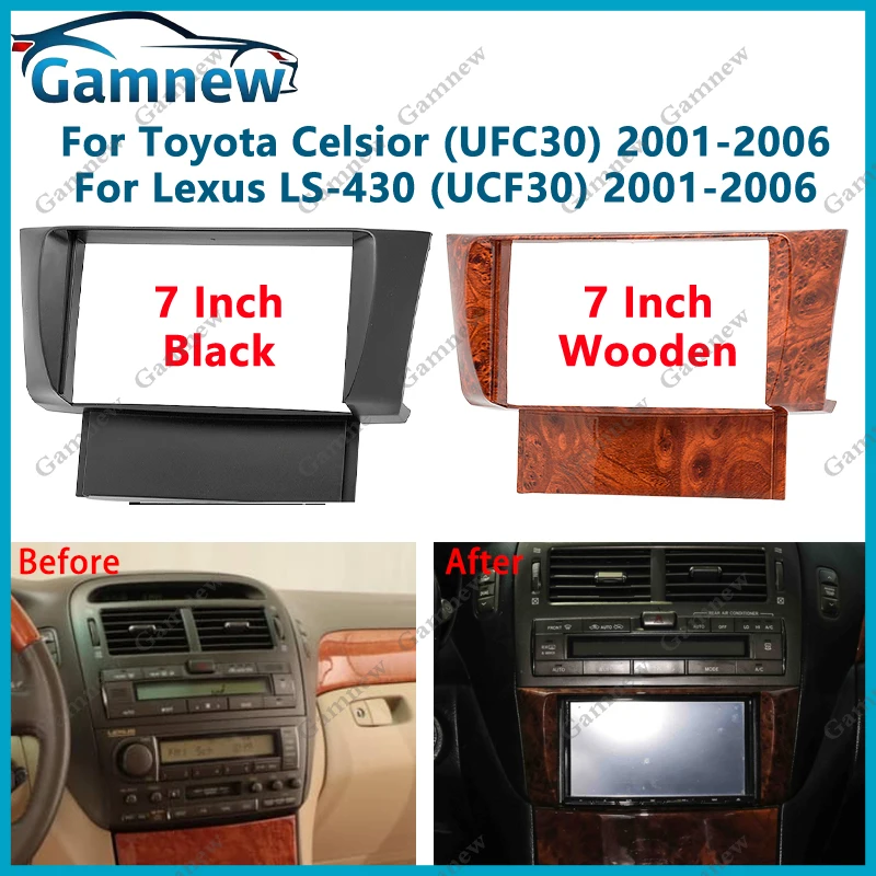 Фото 7-дюймовая автомобильная лицевая панель 2DIN для Toyota Celsior Lexus LS-430 2001-2006, комплект рамки, установка лицевой панели №1