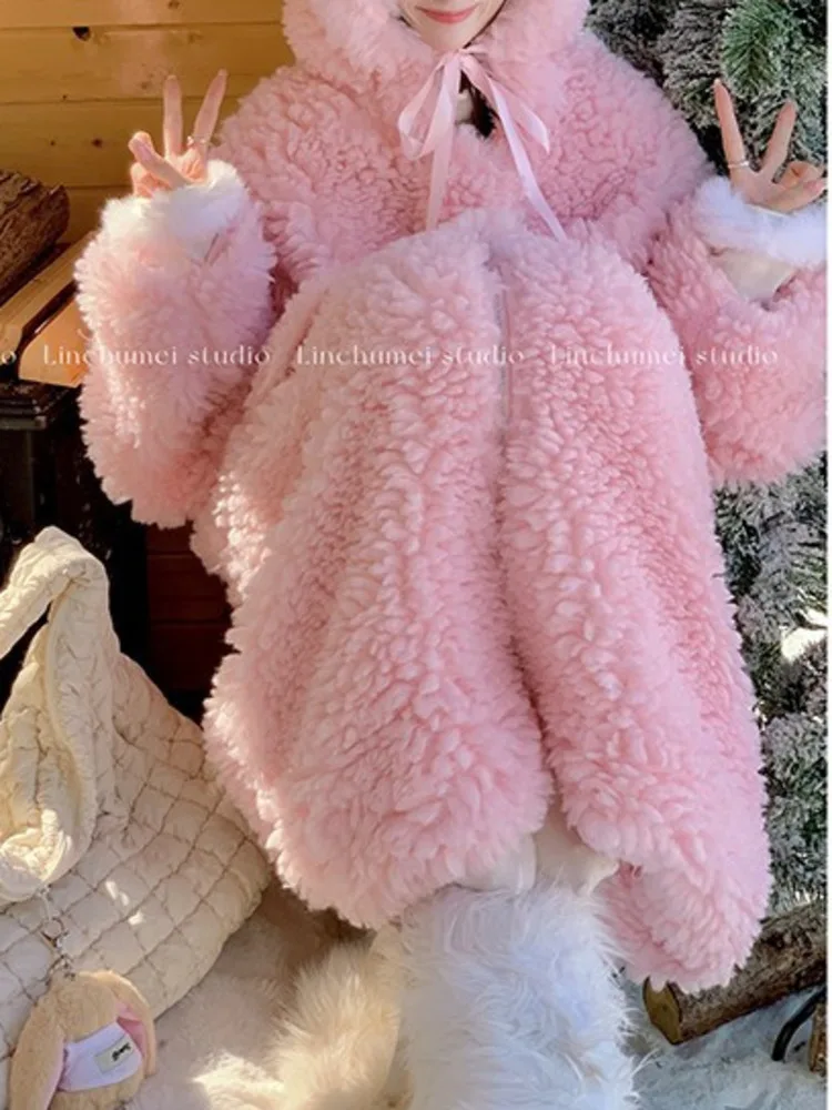 LGRQ Dopamine однотонная женская одежда с капюшоном на шнуровке из овечьей шерсти