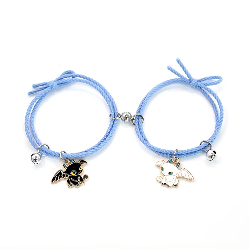 

1 Pair Magnet Attracts Couple Bracelets Cartoon Animal Black Dragon Charm Bracelet Weave Rope Friends Lover Gift Jewelry