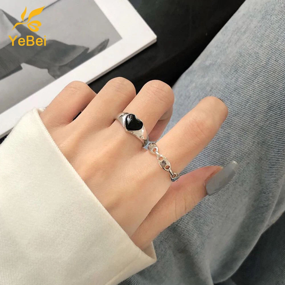 

2PCS Set of Rings for Women Cute Heart Ring Young Girls Jewelry Trend 2022 K-pop Accessories Most Sold Novelties Gift Female