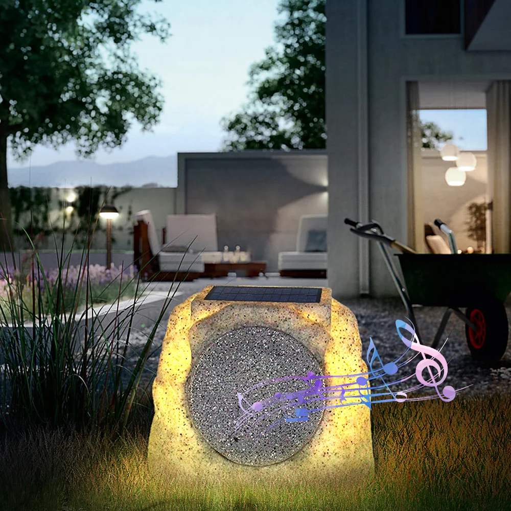 LED Solar Lawn Speaker Garden Glow Stone lights Waterproof Outdoor Patio Yard decoration Lamp Wireless Bluetooth Speaker