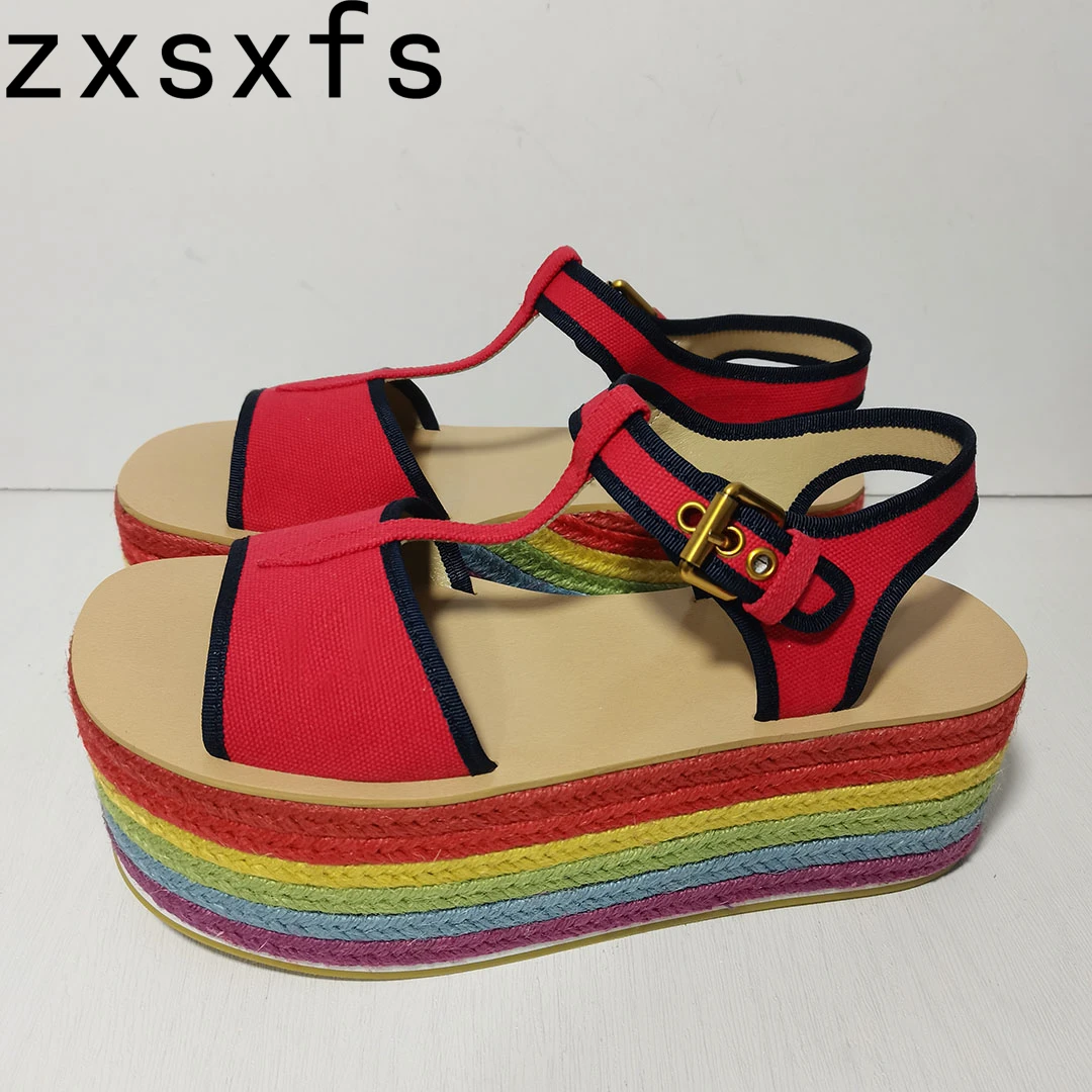 

Sexy Thick Bottom One Belt Open Toe Hemp Sandals Leisure Beach Shoes For Women Platform Sandals Black Flats Ladies Shoes 2023