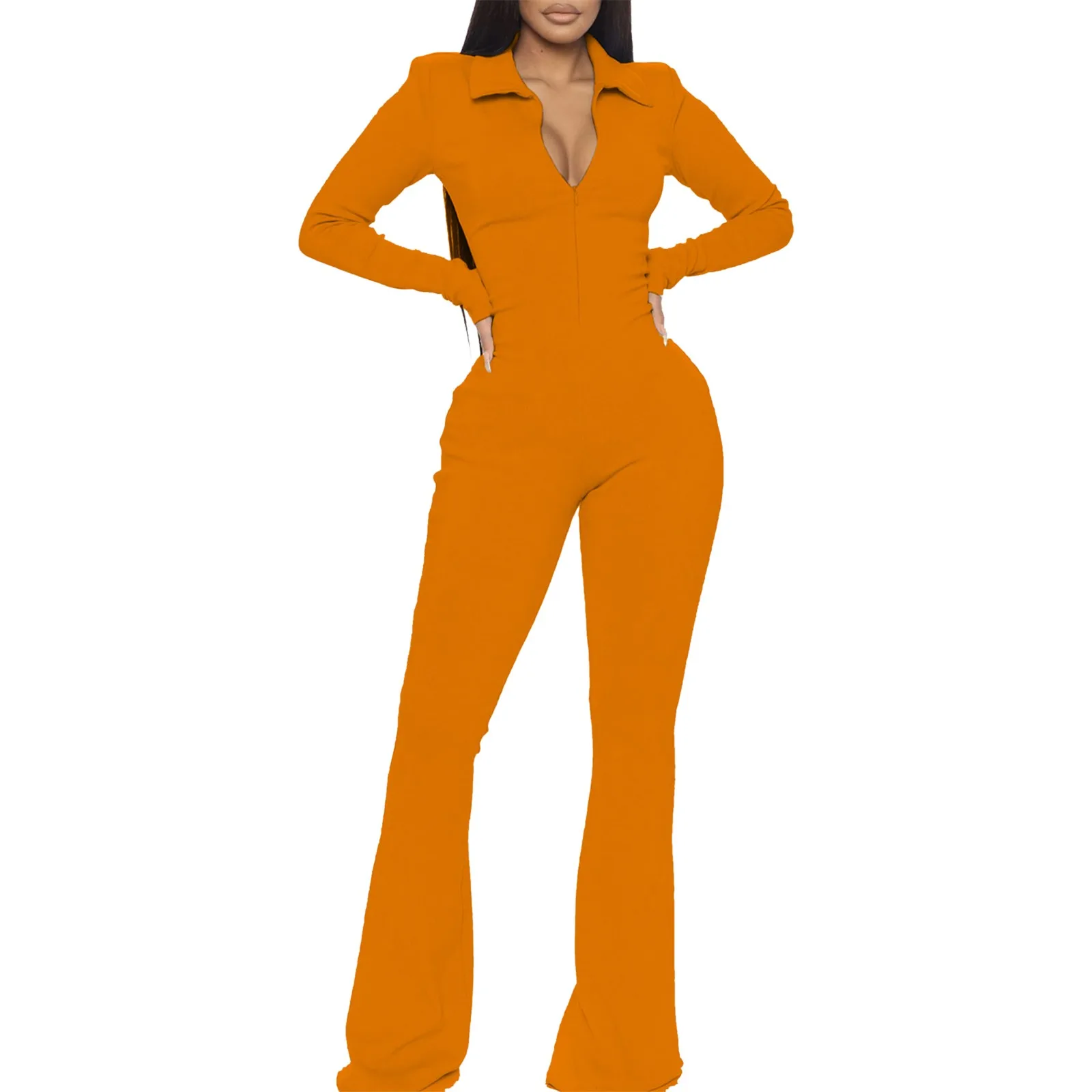 

Женский офисный комбинезон на молнии, элегантный комбинезон с длинным рукавом и отложным воротником, расклешенные брюки-шорты для осени