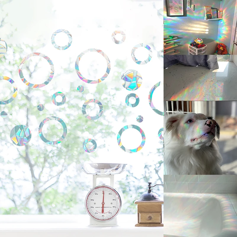 1set Window Laser Film Rainbow Window Clings 3D Window Mirror Sticker Bedroom Decoration Garden Suncatcher Kids Bedroom Decorate