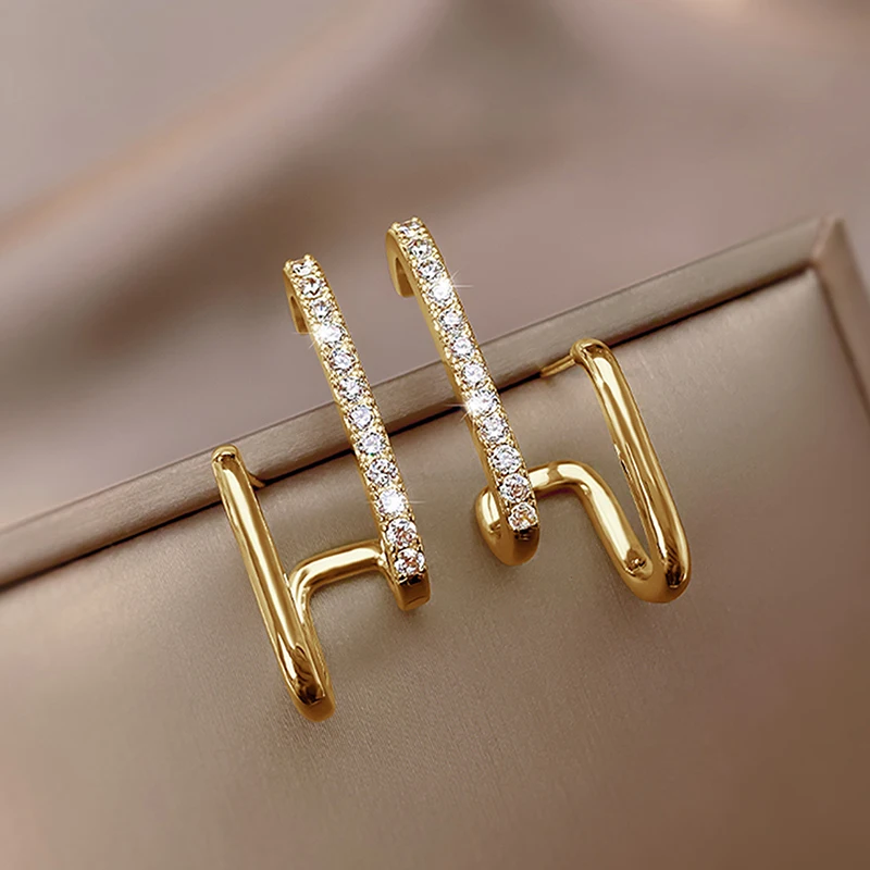 

2022 New Elegant Irregular Shape Crystal Gold Earrings Korean Fashion Jewelry For Womans Party Sweet Temperament Accessories