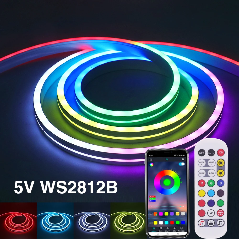 

Неоновая Светодиодная лента WS2812B, Пиксельная лампа постоянного тока 5 В, RGB, Wi-Fi, Bluetooth, ИК-управление, украшение для дома «сделай сам»
