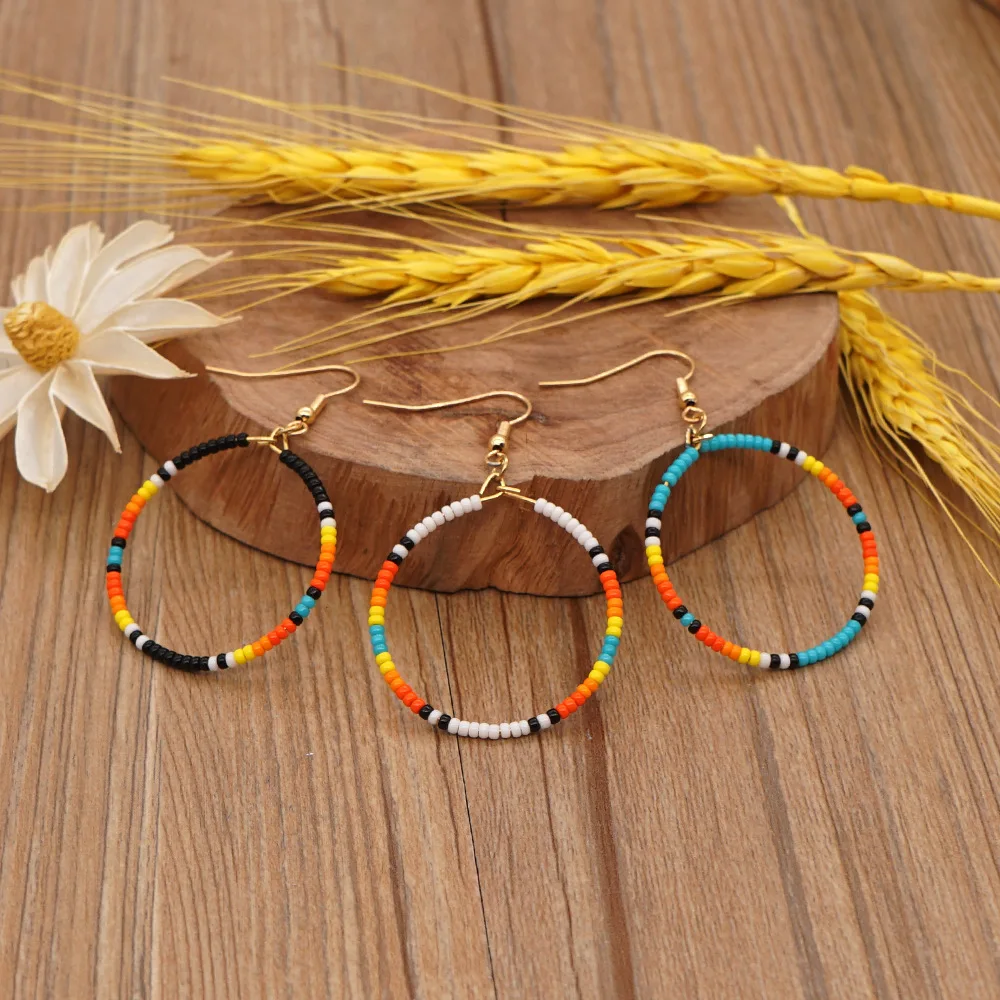 

Native Style Earrings Southwestern Seed Beaded Crochet Hoop/Teal Beaded Hoop Earrings for Women Festival Boho Hippie Jewelry