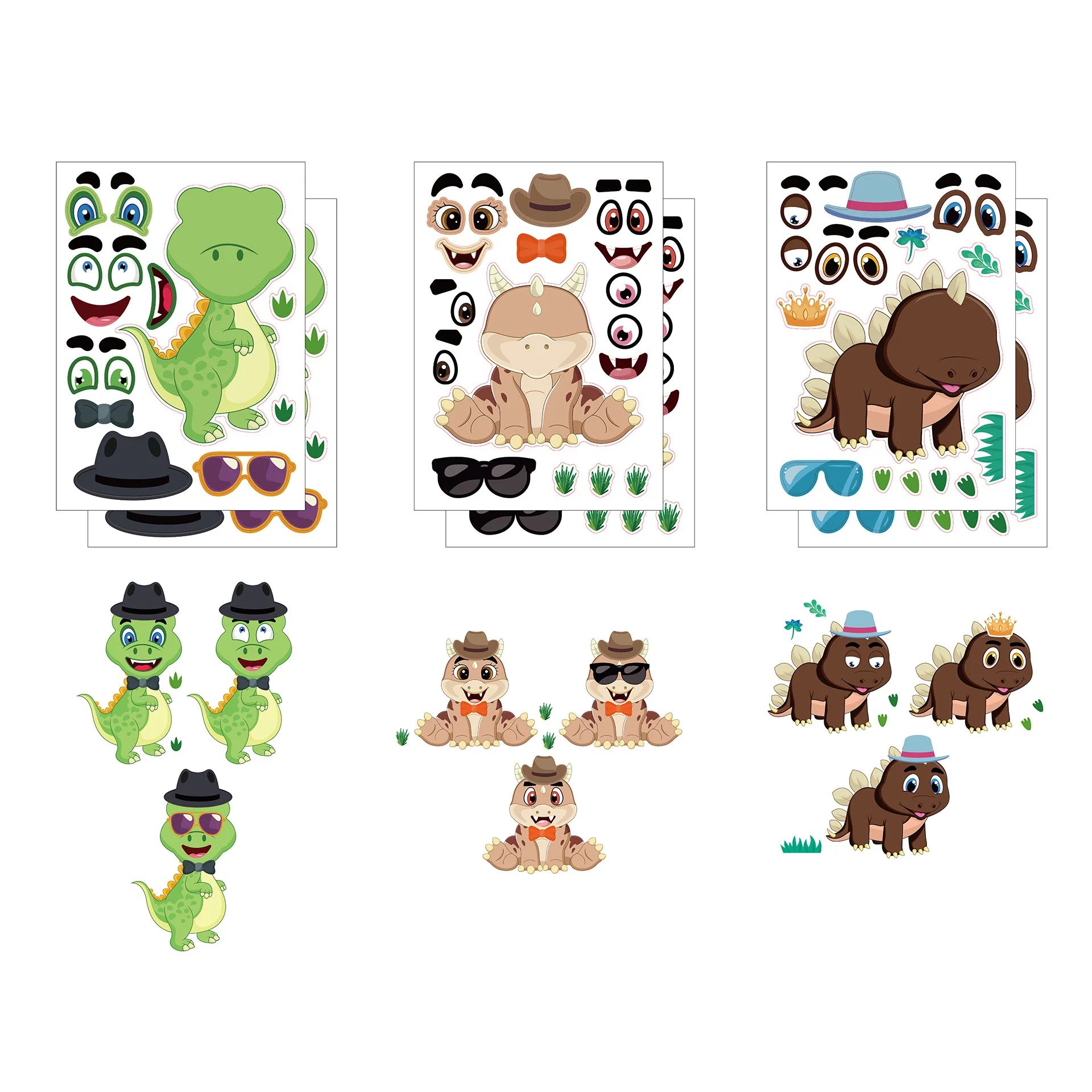 

Children DIY Puzzle Stickers Funny Make Face Assemble Dinosaur Jigsaw Stickers Kids Early Education Toy Boys Girls Party Gift