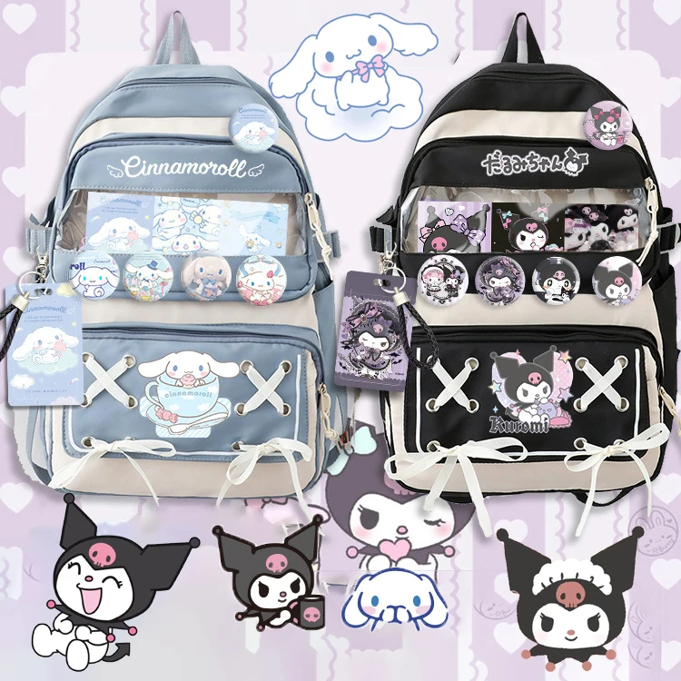 

Подростковый рюкзак Sanrio Kawaii Kuromi Cinnamoroll, мультяшный рюкзак, школьный рюкзак, вместительная сумка для ноутбука