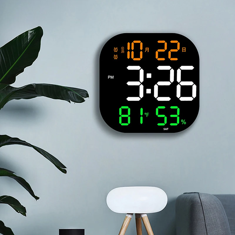 

LED Digital Wall Clock Large Screen Temperature Date Day Display Electronic Alarm Clock with Remote Control Living Room Decor