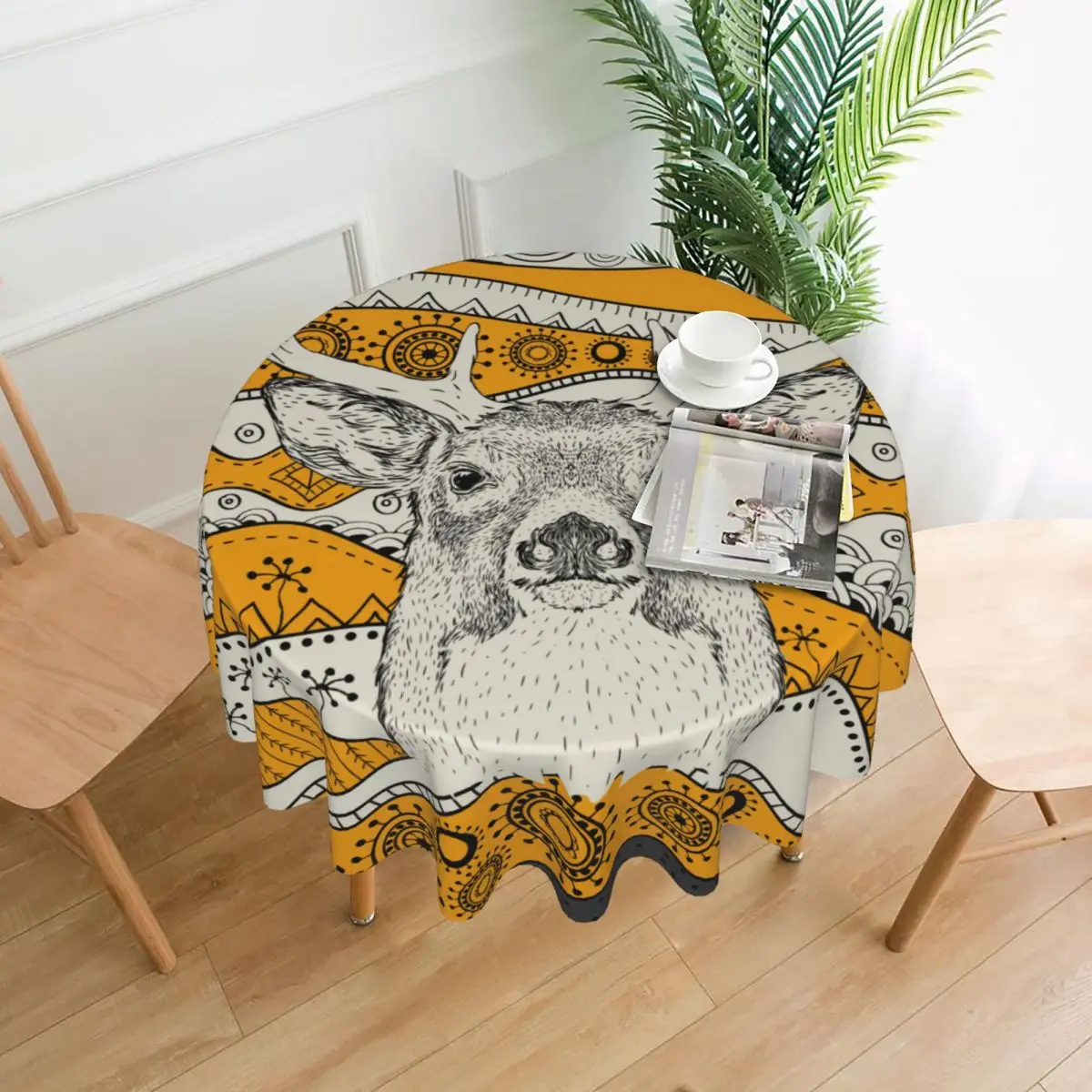 Table Cloth Hand Drawn African Deer Tablecloth Bedroom Dormitory Dressing Table Mat Round Tablecloth Desk Decor