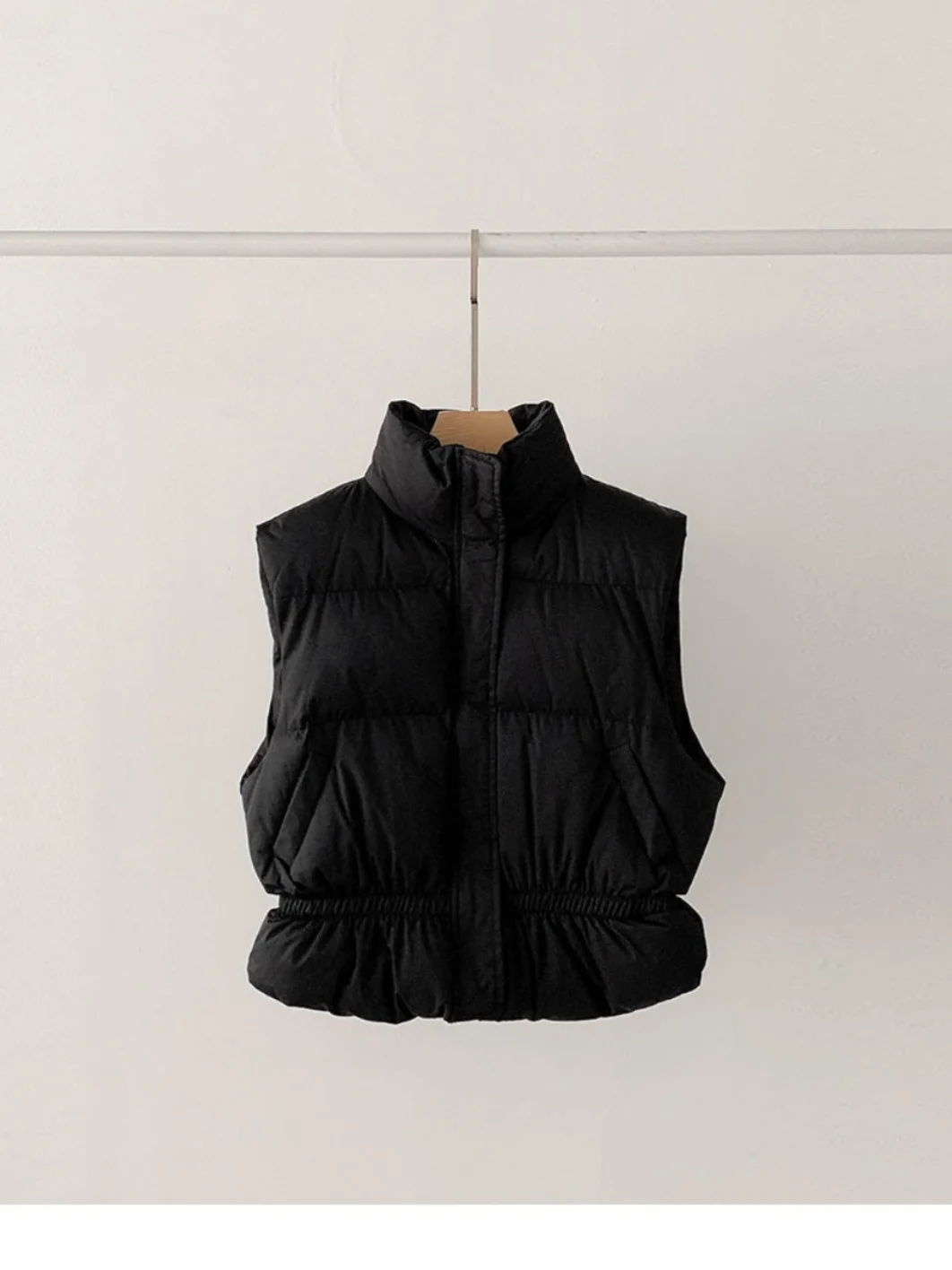 Elastic Waist down Jacket Cotton-padded Clothes Vest Women South korea Stand Collar Quilted Warm Slim fit Small Short Co...