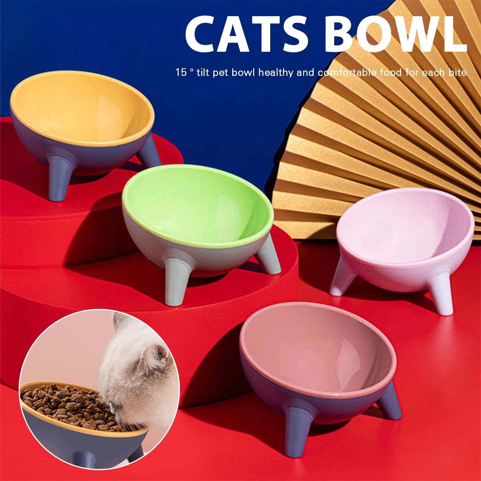 

Pet Water Dishes Cat Dog Flow Prevention Bowl Cervical Spine Protection Feed Bowl Food Water Feeder Raised Tilted Elevated Bowl