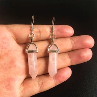 fashion reiki healing raw hexagonal stone crystal dangle earring pink crystal quartz pendant ladies dangle earring women jewelry