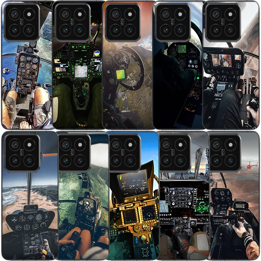 Deluxe Helicopter Fighter Cockpit Clear Phone Case For Xiaomi Poco X6 X5 Pro X4 X3 NFC F4 GT F6 F5 F3 M5 M5S M4 M3 F2 F1 TPU